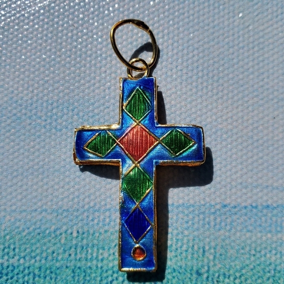 None Jewelry - Enamel Cross Pendant